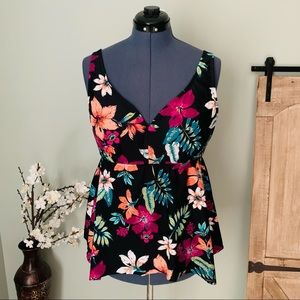 Kona Sol Floral Peplum Tankini NWT Size 22W